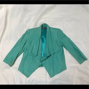 Alice + Olivia Turquoise Cropped Leather Jacket
